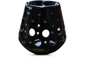 ‎ZEN ARÔME Parfumbrenner Fondant Duftwachs - Diffusor für Öl und Duftstoffe - Kerzenhalter Windlicht Aromatherapie aus Keramik mit Lichtprojektion - H 9 cm Loob Schwarz - Zen'Arôme