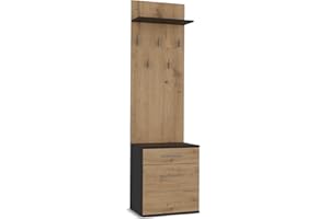 WHATSIZE ENTERPRISE - Modern Entryway Hall Double Wardrobe with Drawers Storage Coat Rack, Shoe Storage, Hanging Hooks |Cabinet Contemporary Bedroom Foyer Furniture Anthracite Artisan