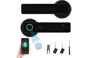 ConBlom Smart Lock, Fingerprint Smart Handle, 5-in-1 Electronic Digital Touch Lock, Left-Right Adjustable for Front Door, Home, Office, Apartment (Black)