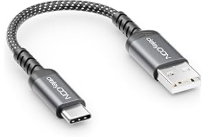deleyCON 0,15m Cable USB-A a USB-C Corto Cable de Carga y Datos para iPhone 17 15 16 Pro Max Air Galaxy A16 A56 S25 S24 S23 Pixel iPad Pro Air Tablet AirPods Portátil Switch PS5