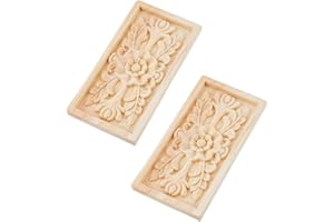 SUPERFINDINGS 2PCS Rubber Wood Carved Onlay Applique Rectangle with Flower Wood Carving Decal 120x60x7.5mm Unpainted Home Furniture Decor Natural for Furniture Doors Walls Ornamental Decor