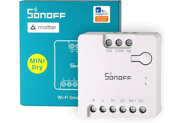 SONOFF MINI-D Interrupteur Connecté WiFi avec Matter, Supporte l'entrée AC ou DC, Sortie Contact Sec, Compatible avec Alexa/Google Home, Convient Aux Portes de Garage, Chaudières, Système d'accès