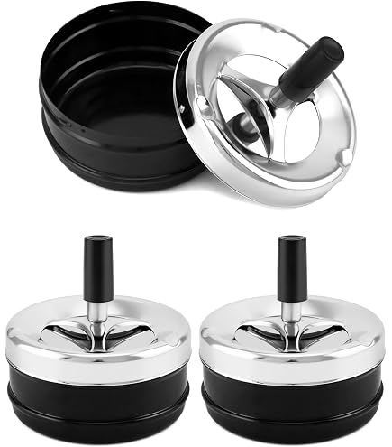 Cenicero Giratorio Elegante - Cromado, Mango Negro, Tamaño Mediano, Ideal Para Mantener La Casa Ordenada