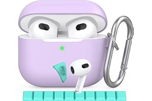 Delidigi Custodia AirPods 3, Morbido Silicone Cover Protettiva Completa con Portachiavi per AirPods 3a Generazione 2021 [con 10 Pezzi AirPods Mastice Detergente] (Viola)