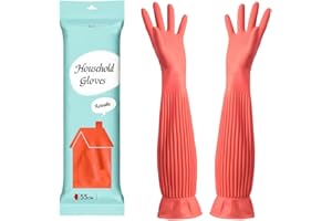 YONG-SHENG Cleaning Glove, Kitchen Dishwashing Glove, Heavy Duty Rubber Gloves, Waterproof Gloves, Non-slip and Corrosion-Resistant, Suitable for Housework Cleaning (Red, 55CM M)