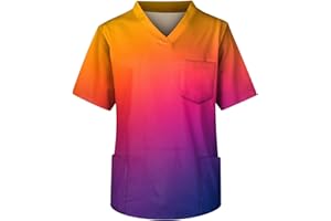 ZHENDEGL Kasack Herren Medizinische Arbeit Kurze äRmel T-Shirt Mode V-Ausschnitt Solide Farbe Farbverlauf Medizinische Berufsbekleidung Top Brusttasche Krankenschwester Top