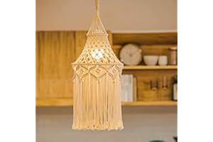 Roundsky Macramé Abat-Jour Suspendu Pendentif Lumière Couverture Moderne Bureau Chambre Salon Pépinière Dortoir Bohème Décor à