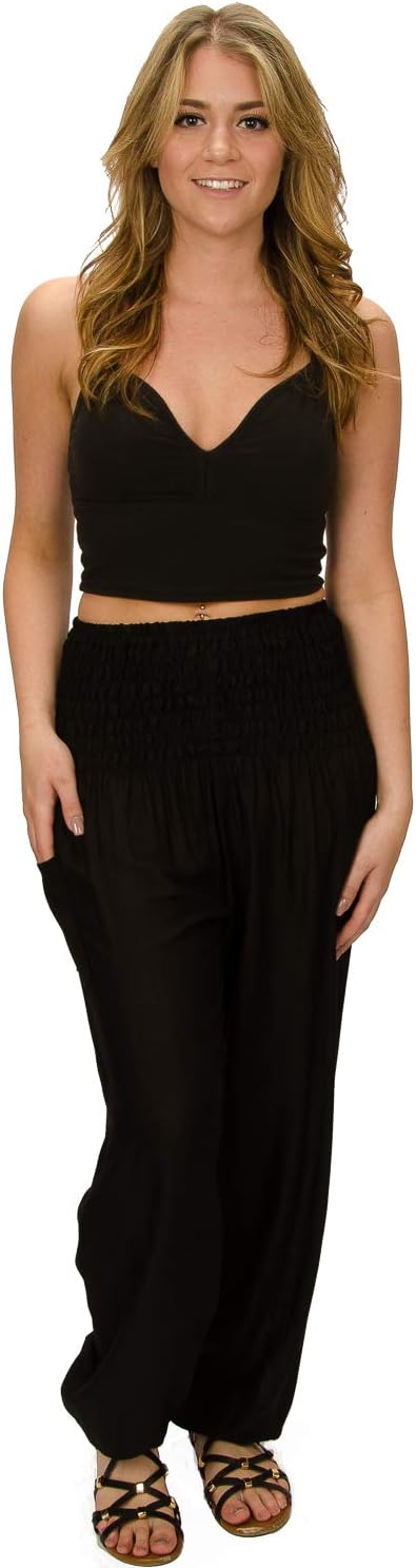 Happy TrunksHarem Pants Women- Hippie Pants for Women – Boho Clothing Bohemian Trousers for Yoga Beach Festival - Casual Loose Lounge Gypsy Pants with Pockets
