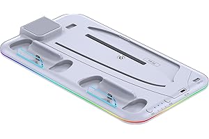 ALEEMTRY Accessori supporto PS5 per PS5 Slim Nuovo, supporto PS5 con ventola a 3 stadi, dispositivo di raffreddamento PS5/luce RGB/archiviazione 15 giochi, supporto PlayStation 5 per disco PS5 Slim e