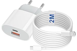 Caricatore per iPhone Certificato Apple MFi, 20W 2-Porto USB A & USB C Rapido Caricabatterie per iPhone 14/14 Pro/14 Pro Max/14 Plus/13/12/11/XS/XR/X/SE/8/7, Alimentatore con Cavo Lightning da 2m