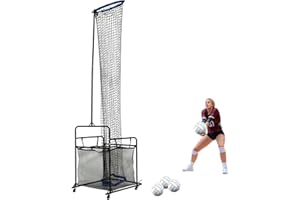 HuKaiL Allenatore da pallavolo con ruote, rete da allenamento per pallavolo, regolabile con angolo di 0°-90° e altezza 1,7-3,3 m, rete per esercizi di rimbalzo rimovibile con tasca di raccolta per