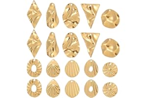 UNICRAFTALE 20 Pièces 10 Styles de Breloques Texturées en Acier Inoxydable - Formes Mixtes Ovales, Larme, Losange, Rondes Plates - Métal Doré pour Collier de Bijoux