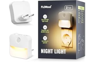 ‎FLOWOOD FLOWood Nachtlicht Steckdose mit Dämmerungssensor, 2 Stück Helligkeit Einstellbar Nachtlicht für Kinderzimmer, Treppen, Gang, Flur, Schlafzimmer, Küche, Badezimmer, 3000K WarmWeiß