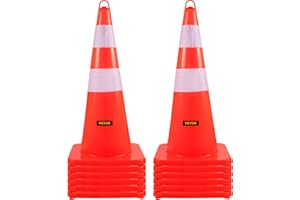 VEVOR Cône Signalisation 12 Pièces 73 cm, Plot de Chantier Orange en PVC, Cône de Sécurité avec Base Lestée et 2 Colliers Réfléchissants, pour Délimitation Stationnement d’Urgence en Route Parking