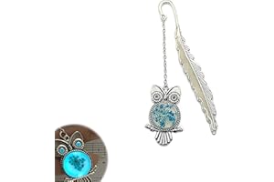 XIAOBUU Luminous Owl Feather Bookmark Retro Luminous Bookmark Study Stationery， Owl Gifts，Bookmarks for Children，Magic Bookmarks(Antique Silver)