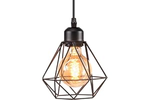 iDEGU Lampada a Sospensione Industriale, 16CM Lampadario a Sospensione Vintage in Metallo E27 Lampadario Soffitto Nero Design Gabbia Retrò Luce a Sospensione per Camera da Letto, Cucina, Soggiorno