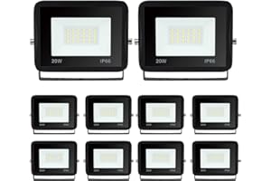 ‎YAKIMZ Yakimz LED Strahler Außen, 10x20W LED Fluter Scheinwerfer, Wasserdicht IP66, LED Wandbeleuchtung Flutlicht 230V, Superhell Kaltweiß Außenstrahler 1700LM 6000K Fluter Beleuchtung Außenlampe