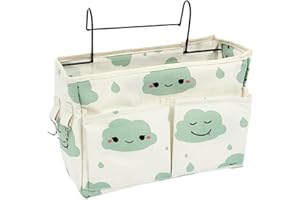 HNJKJEU Bett Organizer Bett Tasche mit Darhthaken Hängetasche Hochbett Aufbewahrungstasche für Buch, Magazin, Handy, Kopfhörer Bett Aufbewahrung (Blaue Wolke)