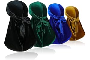 SAMSEROT 4 Pieces Velvet Men Durags – Premium Soft Durag Headwraps with Extra Long Tail and Wide Straps Perfect for 360 Waves