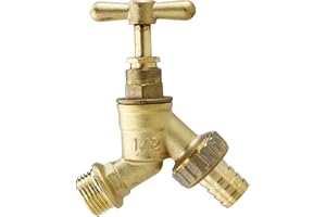 ZCYKJ Outdoor Garden Tap Hose Union Bib Tap 1/2inch BSP with Compression Wallplate Elbow, Through The Wall 15mm Copper Tube (Single Bib Tap)
