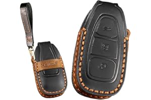 KUNIO Etui ochronne na kluczyki samochodowe, pasuje do Ford Kuga Focus RS MK3 MK4 Fiesta C-Max Galaxy Escape Ecosport Mondeo, skórzane, etui na klucze, etui na klucze, 3 przyciski, czarne
