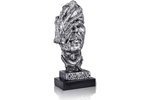 LEPENDOR Abstract and Creative Desk Decorations The Thinker Statue - Handcrafted Silent Men Statues Resin Abstract Sculpture Office Home Decor Figurine Gift (No See Silver)