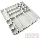 Drawer Inserts 16 Pieces Separation System Spice Organiser Drawer Separator Bathroom Organiser Boxes Set with Silicone Non-Slip Ball Hemnes Chest of Drawers Kitchen Desk Utensils Light Grey