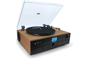 Mooov 477365 - Microcadena HiFi Estéreo 50W con Tocadiscos, Reproductor CD, Bluetooth, Radio FM, USB, AUX-IN, RCA, Mando a Distancia | Equipo de Música Compacto con Sonido Potente y Diseño Elegante