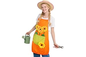 AYBUY Gärtnerschürze, Sonnenblumen Schürze Gärtner, Gärtnerin Kostüm Grillschürze mit Taschen, Unisex Design für Karneval, Kostümpartys und Mottopartys