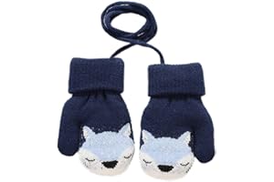YJZQ Baby Toddler Cute Fox Winter Warm Knitted Magic Mittens Gloves with Furry Lining Hanging On Neck Mittens for Girls Boys Age 1-3Years
