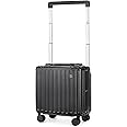 Somago Aluminum Frame 18" Carry On Luggage Wide Handle Suitcase Built-In Double TSA Lock Hardside Lightweight PC Travel Suitcase with Spinner Wheels, Black, carry-on 18-inch, Hardside Luggage With