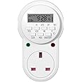 HBN Weekly Programmable Electronic Digital Mains Plug-in Timer Socket with LCD Display 24 Hours / 7 Day with 9 On-Off Programs, (13A/3120W,1 Pack)