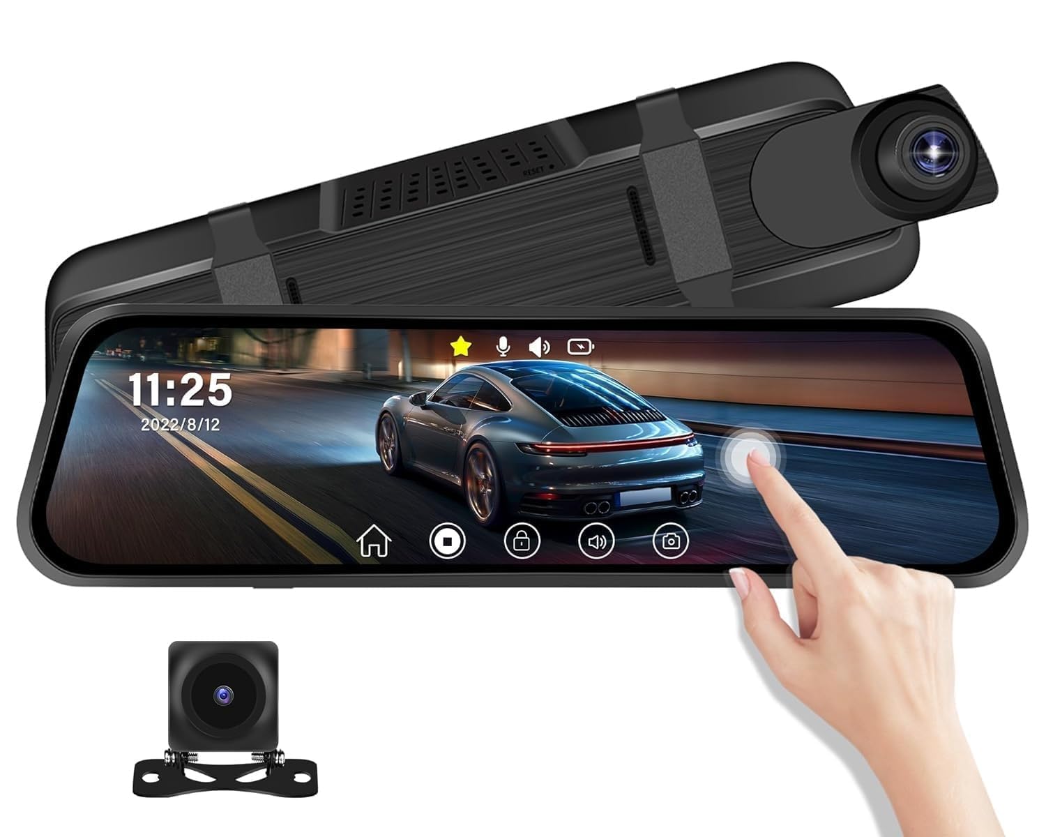 CAMFIRE DVR Dash Cam Full HD Front & Rear Reverse Camera 10" IPS Touch Screen Night Vision 170° Wide Angle Loop Recording Camera G-Sensor Parking Monitor Mirror Display Car DVR Cam