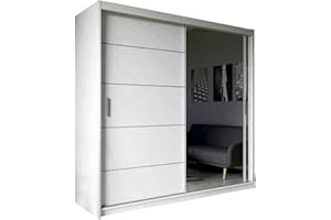 GENERIC FURNITUREWAVE Lazio Modern Wardrobe with Sliding Doors Mirror cupboard, 2 Door cabinet with Hanging Rails & Adjustable Shelves, Space Saving Wardrobe for Bedroom Furniture