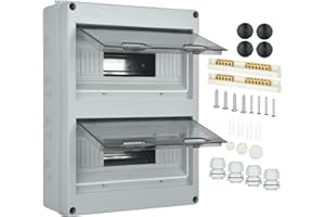 VOTHEN Caja eléctrica impermeable exterior IP65, 24 módulos, pizarra eléctrica preequipe con terminales de latón, ABS de superficie de plástico con puerta transparente