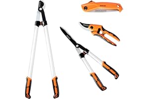 GARCARE Loppers Garden Shears Set - with 30 inch Tree Loppers Heavy Duty, 24 inch Hedge Clippers & Hedge Shears, 8 inch Secateur Pruning Scissors as Tree & Shrub Care Kit (4 in 1 Set)