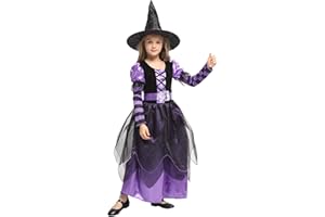 Willheoy Vestito Cotume Strega Bambina Halloween Costume da Strega Cosplay per Bambina Ragazze 4-12 Anni