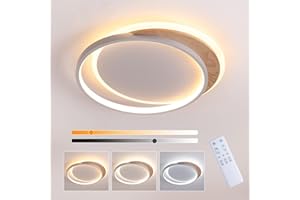 FANLG Lámpara de Techo LED de 24W, Madera LED Luz de Techo 40cm, 3000K-6000K Regulable con Control Remoto, Lámparas de Techo Moderna Blanca Redonda para Dormitorio, Sala de Estar, Balcón, Pasillo, Cocina