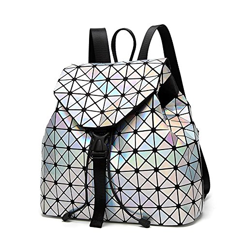 Preisvergleich Produktbild Wmshpeds Weibliche Tasche geometrische rhombische Zauberwürfel Tasche leuchtende Klapp Student Rucksack PVC Reise Umhängetasche