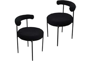 Warmiehomy Set of 2 Dining Chairs, Tufted Upholstered Kitchen Chairs for Dining Room Living Room Lounge Reception, with Back and Metal Legs, Teddy Velvet, Black