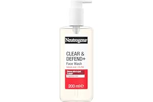 Neutrogena Clear & Defend+ Face Wash (1x 200ml), Purifying Facial Wash for Acne-Prone Skin with Salicylic Acid and AHA/PHA, Fragrance-Free Face for Spot-Prone Skin to Help Prevent Breakouts
