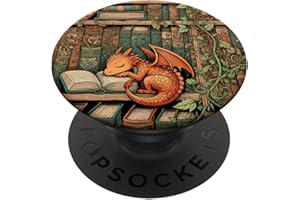 CUTE DRAGON BOOKS BOOKWORM BOOK LOVER DESIGNS Livres Cute Orange Dragon | Cottagecore Book Lover & Bookworm PopSockets PopGrip Adhésif