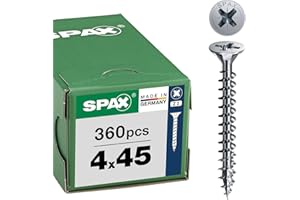 SPAX Vis universelles 4 x 45 mm, 360 pièces - Vis à tête fraisée avec revêtement WIROX, filetage total, empreinte cruciforme Z2, pointe 4CUT - 8000000287619