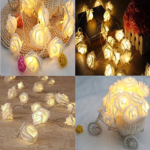 Preisvergleich Produktbild LED Lichterkette, warmweiß batteriebetrieben Rose Blume 20er LED Lichterkette, CIDBEST® Fairy Lights, Dekorativ String Lights,Valentine's Day LED Lichterkette für Weihnachtsdeko / Hochzeiten / Geburtstag / Party
