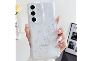 TIVENFEZK Nadoli Glitzer Hülle für Samsung Galaxy A22 5G,Niedliche Lockige Wellen Rahmenform Aesthetic Durchsichtig Bling Stern Handyhülle Schlanke Weiche TPU Stoßfest Schutzhülle