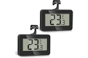 Romon Termometro Frigorifero, 2 Pezzi Termometri Digitale Frigo Acqua, Congelatore Termometro Impermeabile con Gancio, Facile da Leggere Display LCD, Max/Min Funzione, Perfetto per Casa, Ristoranti