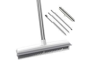 SUPATMUL Balai en Caoutchouc à Manche Long avec Raclette - Sol pour Tapis - Poignée Réglable 56 Pouces - Adsorption électrostatique - Enlever Les Poils d'animaux Compagnie pour Carreaux, Fenêt