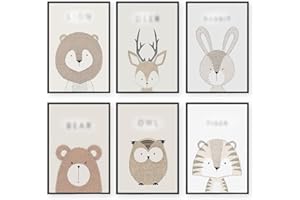 SWZY 6 Pezzi Tampe Decorative per Camerette, Immagini per la Cameretta dei Bambini, Poster per la Cameretta, Stampe Decorative per Parete, Poster Set Animali Della Foresta - Senza Cornici