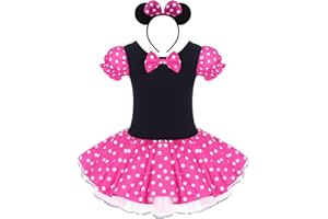 IWEMEK Ragazza Costume da Minnie Vestito Principessa Balletto Tutu Danza Body Ginnastica Polka Dots Cerchietto con Orecchie per Carnevale Festa di Compleanno Abito 12 Mesi-8 Anni
