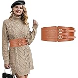 RUGUOA Cintura Elastica Vita Alta Cinturone Eleganti Donna Cintura a Fascia Pelle Cinta Larga per Vestito, Nera/Marrone